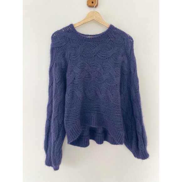Farm Rio Cable Knit Sweater Wool Blend Blue - Picture 1 of 13